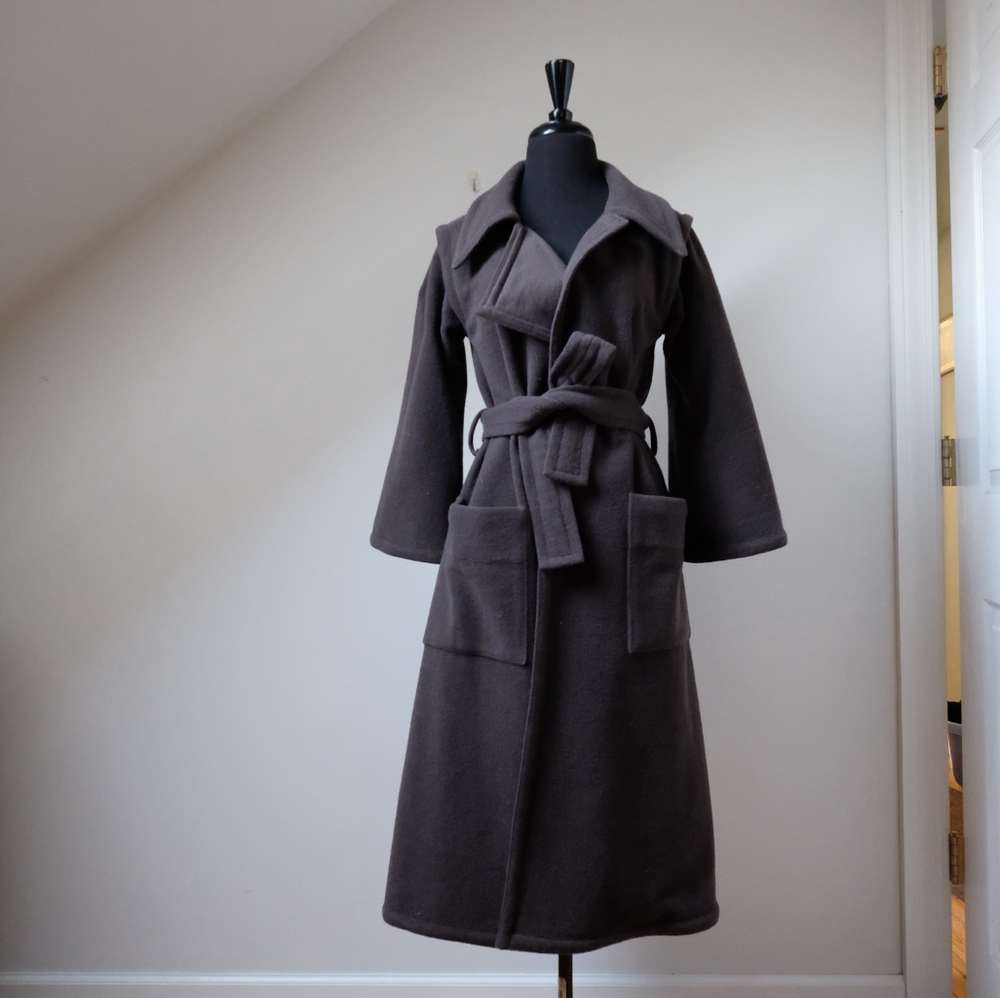 Sonia rykiel gray wool wrap robe coat vintage